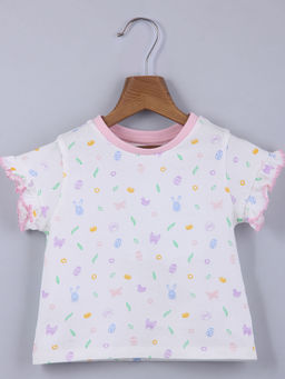 Beebay - Printed Knit Top With Ruffle Sleeve