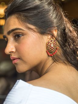AAHARYA - Gold plated maroon Chithira Earrings