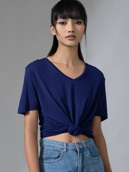 Twenty Dresses by Nykaa Fashion - Basics Navy Regain Beauty With Style Tshirt