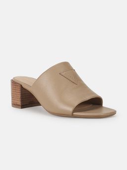 Guess - Women Beige Solid Slip On Square Toe Sabot Heels