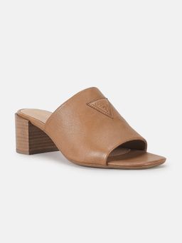 Guess - Women Tan Solid Slip On Square Toe Sabot Heels