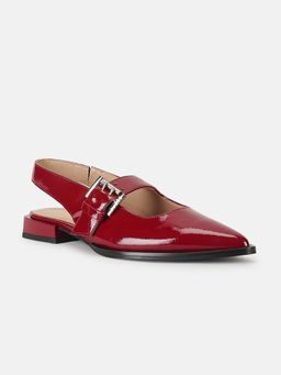 Guess - Women Red Solid Buckle Strap Pointed Toe Sling Back Heels