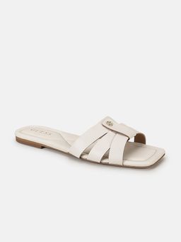 Guess - Women Off White Solid Slip On Square Toe Flats