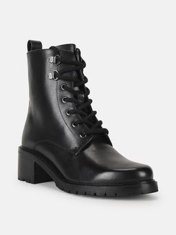 Guess - Women Black Solid Lace-Ups Round Toe Anfibio Casual Boots