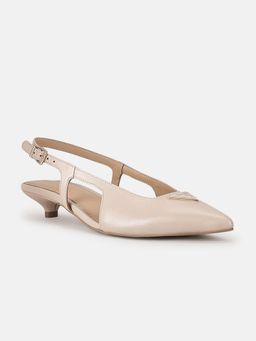 Guess - Women Pink Solid Buckle Strap Pointed Toe Sling Back Kitten Heels