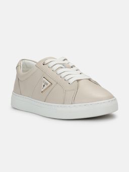 Guess - Women Beige Lace-Ups Round Toe Sneakers