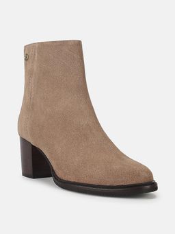 Guess - Women Taupe Solid Zipper Round Toe Casual Boots