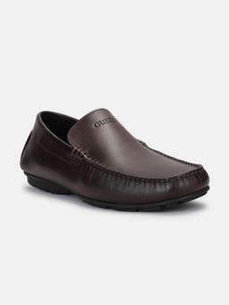 Guess - Men Dark Brown Solid Slip On Square Toe Loafers
