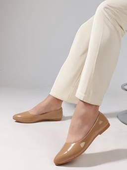 DENILL - Delite Women's Glossy Beige Pointed Toe Ballerina