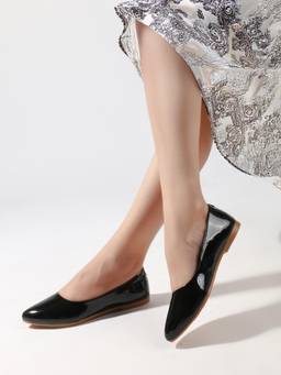 DENILL - Delite Women's Glossy Black Pointed Toe Ballerina