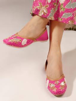 DENILL - Pink Women's Embellished Juttis Pearl, Sequin