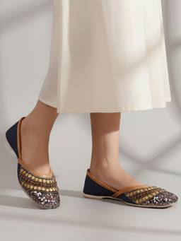 DENILL - Blue Handcrafted Ethnic Embellishments Jutties For Women