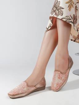 DENILL - Pink Beaded Juttis For Women Slip-On Style, Ethnic