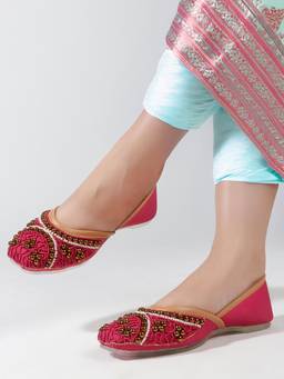 DENILL - Pink Women's Ethnic Juttis Beadwork Traditional Footwear
