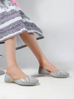 DENILL - Grey Women's Sequin Juttis With Traditional Ethnic Motif And Cushioned