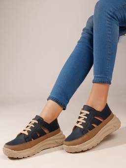 DENILL - Blue Women's Casual Sneakers With Lace-Up Design, Cushioned Sole