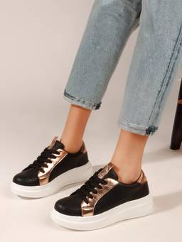 DENILL - Black Women's Lace-Up Sneakers Stylish