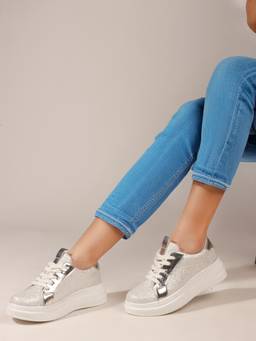 DENILL - White Women's Lace-Up Sneakers Stylish