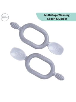 Bibado - Grey 2 in 1 Easy Grip Spoon and Dipper for Self Feeding Infants (Pack of 2)