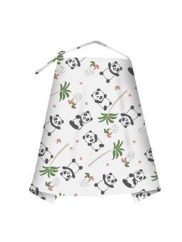 Smiley Buttons - White Panda Printed Cotton Nursing Cover