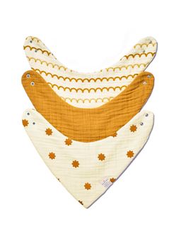 NINTARA BABY - Yellow Organic Cotton 7-Layer Reversible Bandana Bibs (Pack of 3)