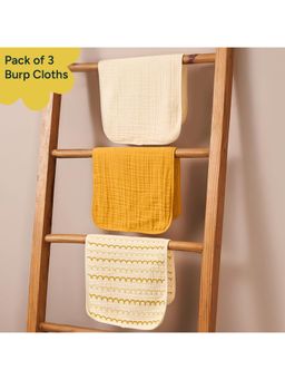 NINTARA BABY - Yellow Pure Organic Cotton waterproof 7-Layer Burp Cloths (Pack of 3)