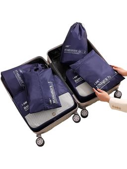 House of Quirk - Navy Blue Packing Cubes Travel Luggage Bag (Set Of 6)