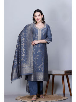 Kidar - Blue Cotton Silk Floral Woven Kurta and Pant with Dupatta (Set of 3)