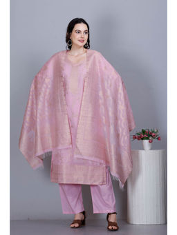Kidar - Light Pink Cotton Silk Floral Woven Kurta and Pant with Dupatta (Set of 3)
