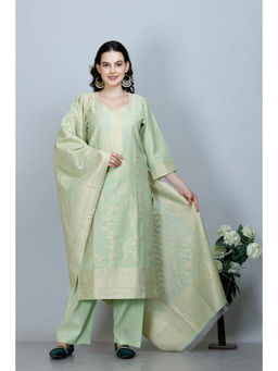 Kidar - Pista Green Cotton Silk Floral Woven Kurta and Pant with Dupatta (Set of 3)