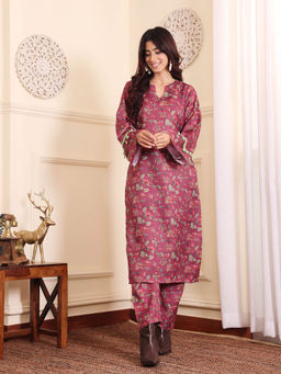 Varanga - Rust Floral Printed Shirt Collar Winter Co-ord Set