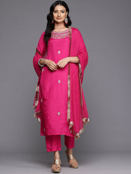 Varanga - Pink Pure Silk Zardozi Embroidered Kurta and Pant with Dupatta (Set of 3)