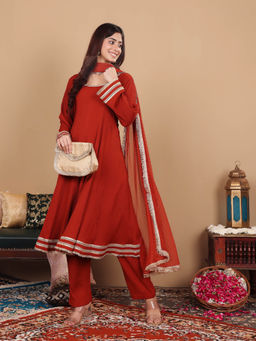 Varanga - Embellished Lace Detailed Anarkali Kurta and Pant with Dupatta (Set of 3)