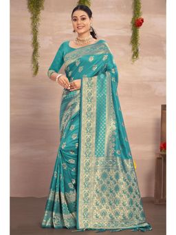 EXCLUSIVA - Turquoise Banarasi Saree with Unstitched Blouse
