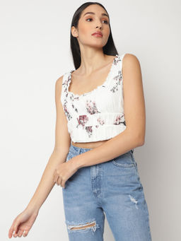 Missguided - White Floral Print Shirred Corset Top