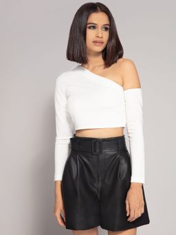 Twenty Dresses by Nykaa Fashion - White Solid One Shoulder Crop Top