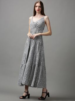 SHOWOFF - Womens V-neck Floral Grey Maxi Dress