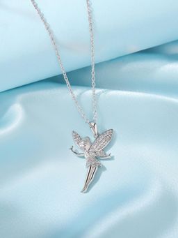 Ornate Jewels - 925 Silver American Diamond Angel Pendant With Chain For Women & Girls (Adjustable)