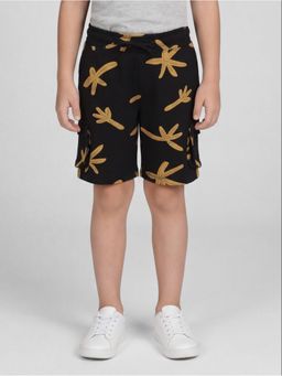 R&B - Black Printed Boys Regular Fit Shorts