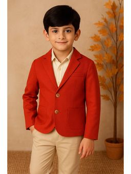 Miyo - Boys Solid Formal Jacket Smart Party Wear Blazer-Red