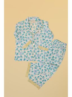 ADYA - Unisex Blue Penguin Cotton Shirt and Pyjama