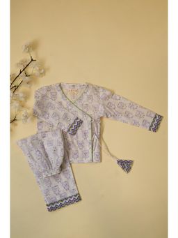 ADYA - Unisex White Owl Angarkha Cotton Shirt and Pyjama