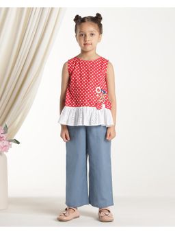 Miyo - Girls Solid Wide Leg Comfortable Everyday Casual Trousers-Blue