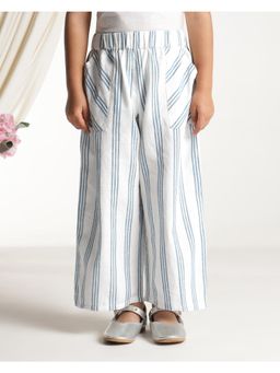 Miyo - Girls Striped Wide Leg Relaxed Fit Everyday Casual Trousers-White