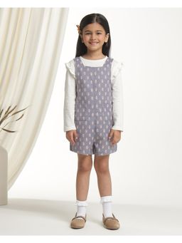 Miyo - Girls Ethnic Printed Sleeveless Pocket Detail Jumpsuit-Grey