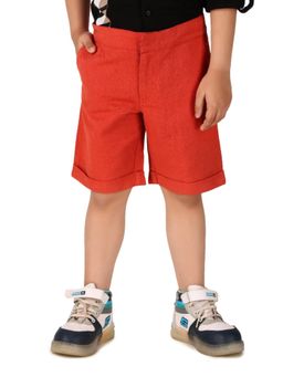 Miyo - Boys Solid Mid-Rise Casual Cotton Summer Shorts-Red