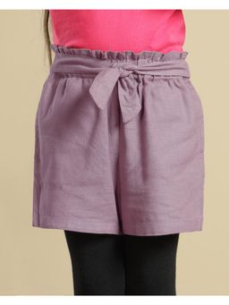 Miyo - Girls Solid Paperbag Waist Casual Stylish Summer Shorts-Purple