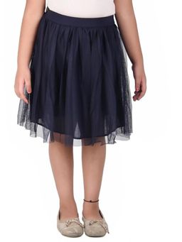 Miyo - Girls Layered Mesh Stylish Flared Everyday Skirt-Navy Blue