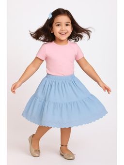 Miyo - Girls Tiered Flared Stylish Everyday Skirt-Blue