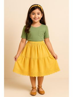 Miyo - Girls Tiered Flared Stylish Everyday Midi Skirt-Yellow